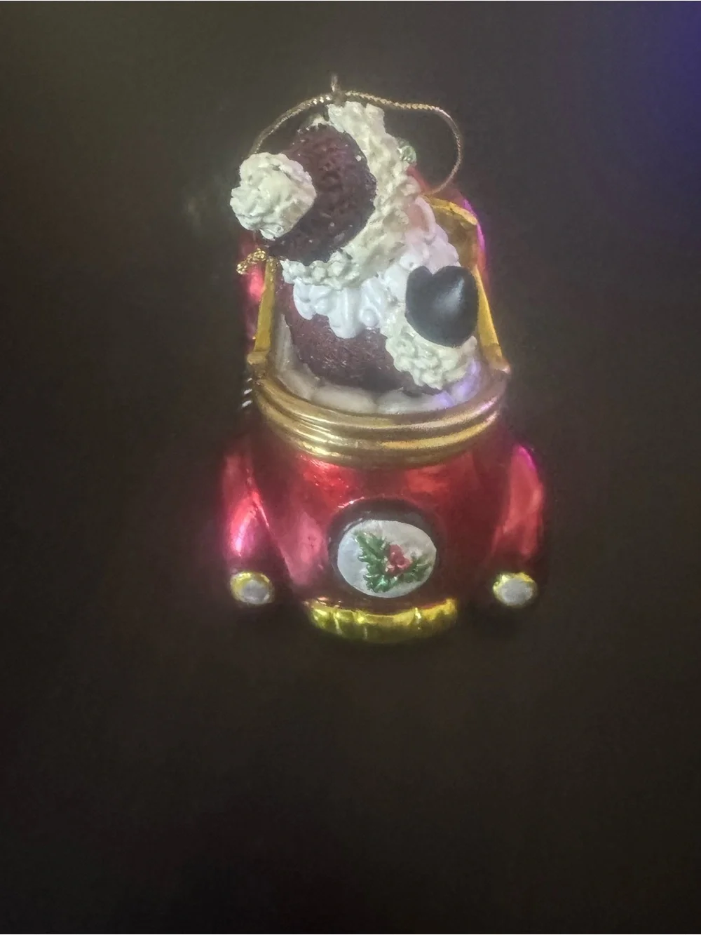 Fitz and Floyd Red Santa Driving Car Christmas Ornament with Gold Accents